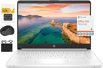 New 14" HD Ultral Light Thin Laptop, Quad-Core Intel Celeron Processor, 8GB RAM, 192GB (64GB eMMC+ 128GB SD), Wi-Fi, Upto 11 Hours, Windows 11 S + 1 Year Office 365+HubxcelAccessory, White