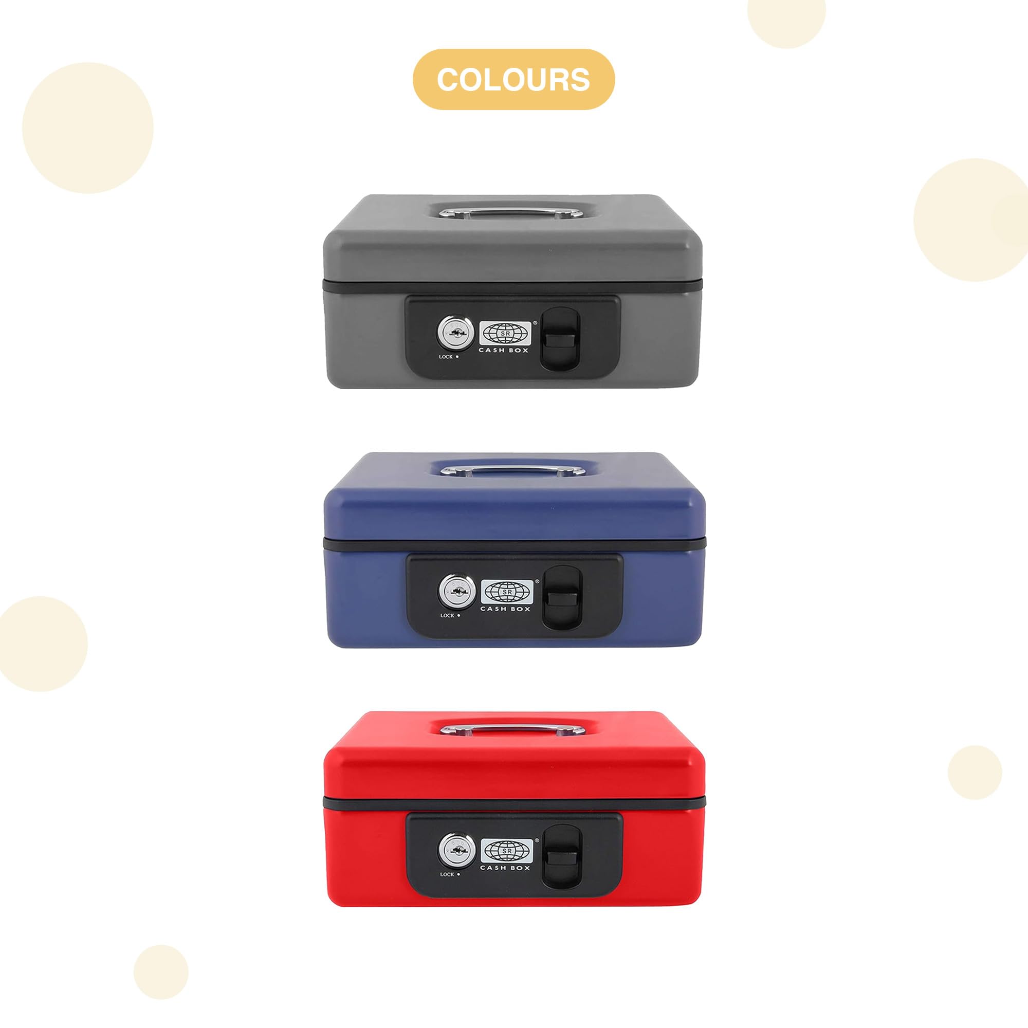 oddpod™ SR Taiwan Imported Metal Cash Box/Safe Locker Box for Jewellery, Money Box for Cash with Plastic Coin Storage Tray (Medium Size) - Red 4