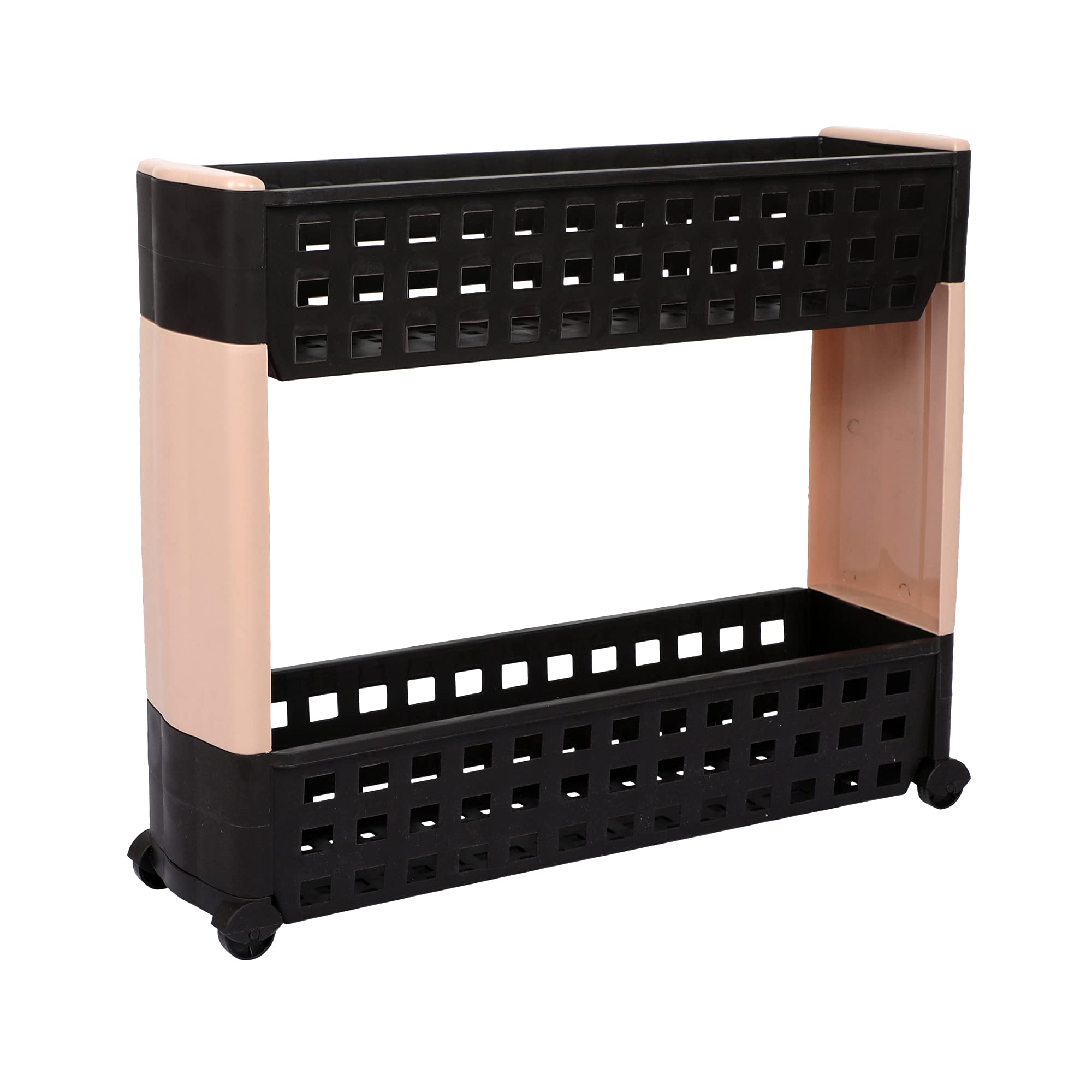 Cutting EDGE Plastic 3 Layer Slim Classic Smart Storage Organizer Multipurpose and Easy-to-Move Slide Out Shelf Rack Trolley with Wheels (Beige & Brown, Set of 2)-image-35