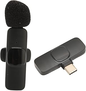 ASHATA Wireless Lavalier Lapel Microphone, Bluetooth Mic Usb C Lavalier Microphone Plug Play, Automatic Pairing Omnidirectional Mini Lapel Microphone for Phone Pc Tablet