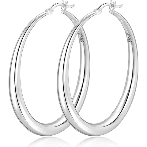 PABBEU S925 Sterling Silver Hoop Earrings Large Silver Hoop Earrings for Women Hypoallergenic Lightweight Big Thick Silver Hoop Earrings for Women Girls 35/40/50/60/70mm