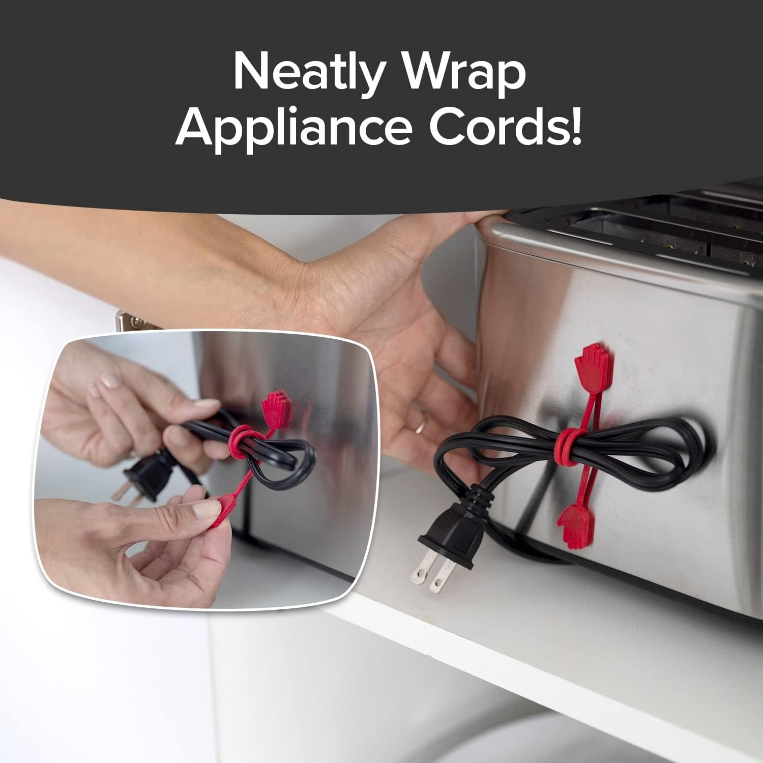 Ultra-Powerful Magnetic Silicone Zip Ties, AS-SEEN-ON-TV, Industrial-Strength Cable Tie with Magnet Automatically Stick Together, Reusable, Great for Cords, 4 Pack, 32 Total Pcs