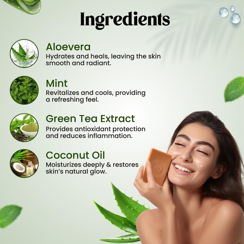 Image of Naija Organics Aloe Vera & Mint Natural Bath Soap | Deep Moisturizing, Hydrating, Chemical-Free, Soothing Body Soap Bar | Handmade Soap | for Men & Women, All Skin Types - 100g