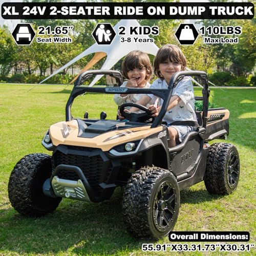 Image of NEWQIDA 2 Seater Kids UTV 24V Ride on Toy for Kids Side by Side, Quicksand