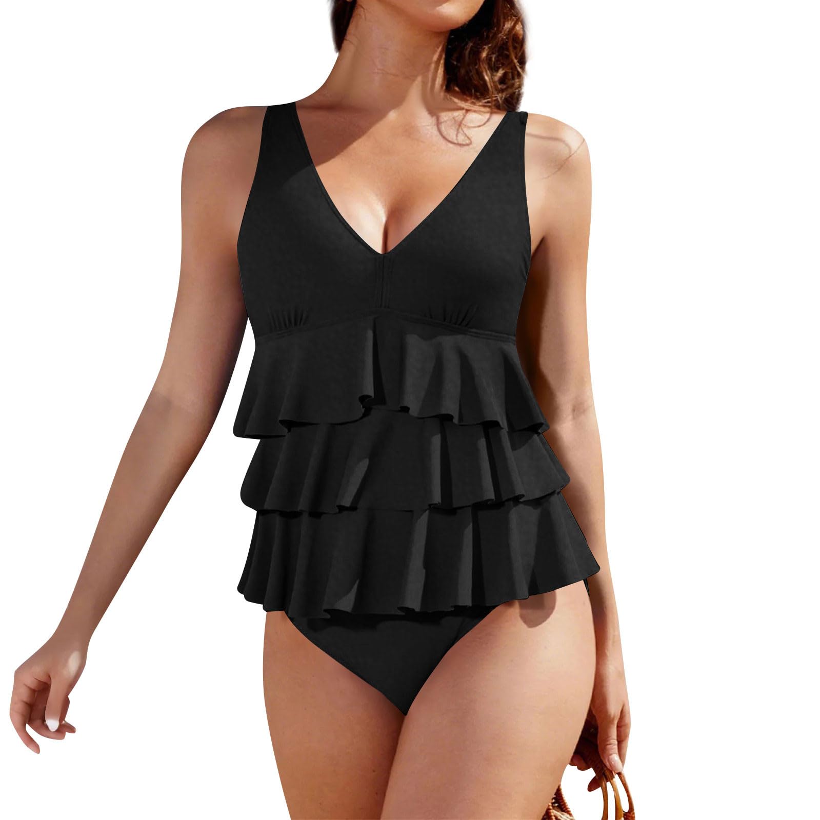 Saymany Women's Thong Swimsuit, One Piece Retro Push Up Swimsuit with V Neckline Elegant Padded and Without Underwire Ideal for the Beach with Ruffles Ideal for Summer Women's Swimsuit