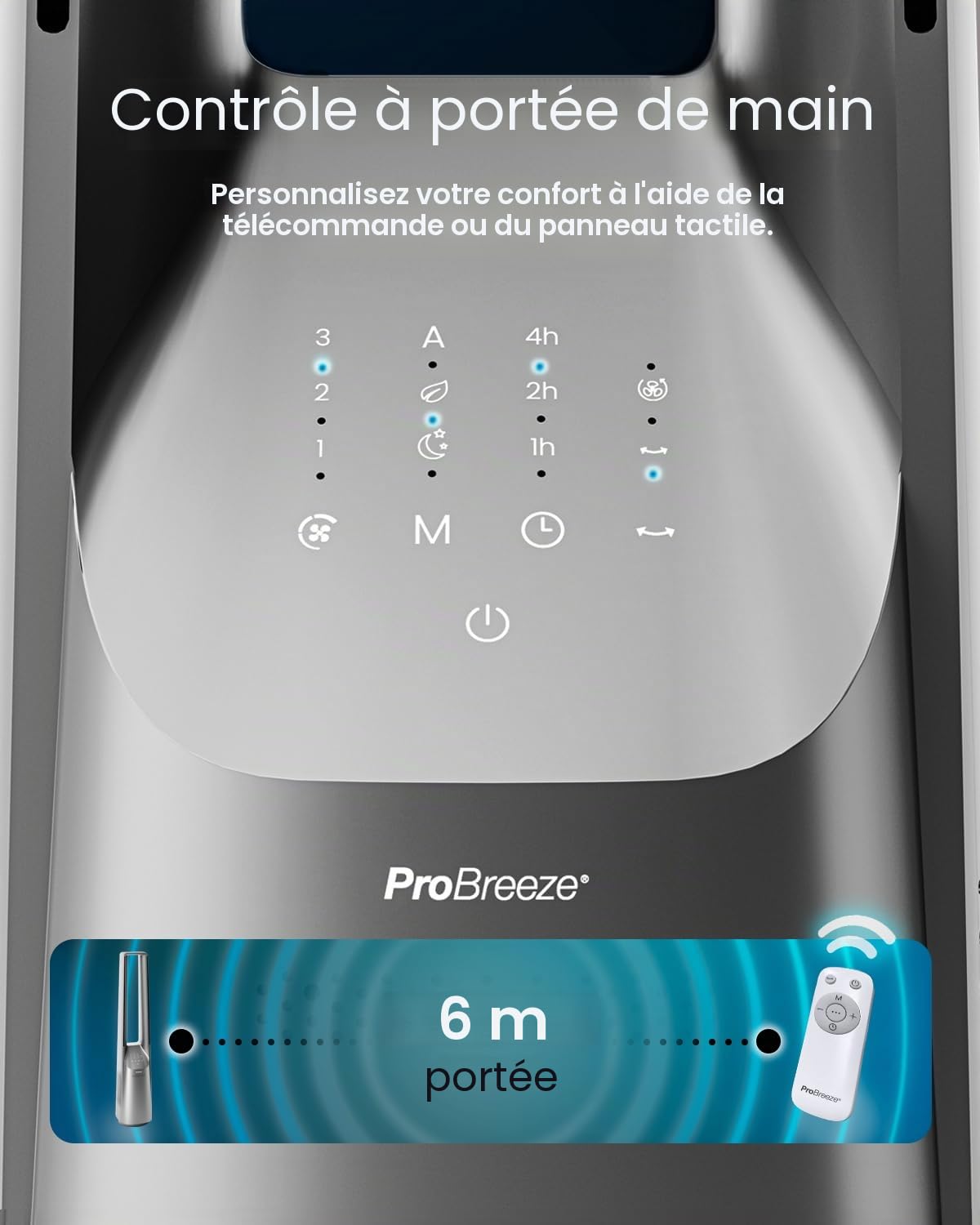 Pro Breeze Ventilateur Colonne Sans Pale - Ventilateur Tour Silencieux, Hauteur 101 cm avec 6 Vitesses, Oscillation 60°, Ventilateur Sans Lame Rafraichisseur d'Air Bladeless - Argentée
