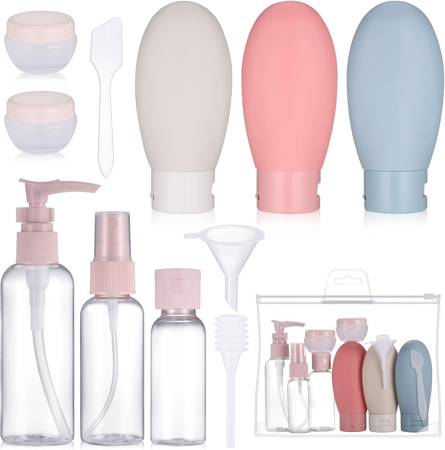ZORZOP Travel Bottles Kit for Toiletries Organizer Leak Proof Refillable Squeezable Containers Set with Clear Storage Bag for Lotion Shampoo Conditioner Cosmetic Shower Gel Hand Wash (11pcs)
