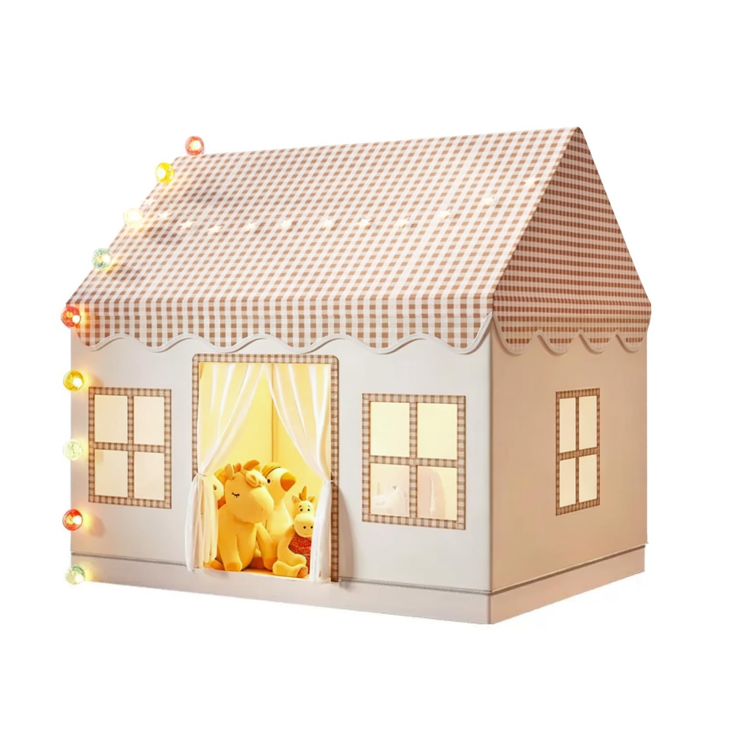 Kids Play Tent, Large Khaki Gingham Playhouse with Breathable Windows, Indoor Outdoor Castle Toy for Boys & Girls, Perfect Birthday, Party Decoration, Children's Secret Base — image 1