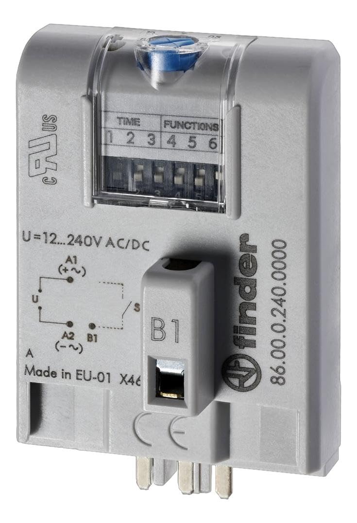Finder 860002400000PAS - Modulo temporizzatore multifunzione collegamento a spina su supporto 12,240 Vac/dc, da 0,05 secondi a 100 h