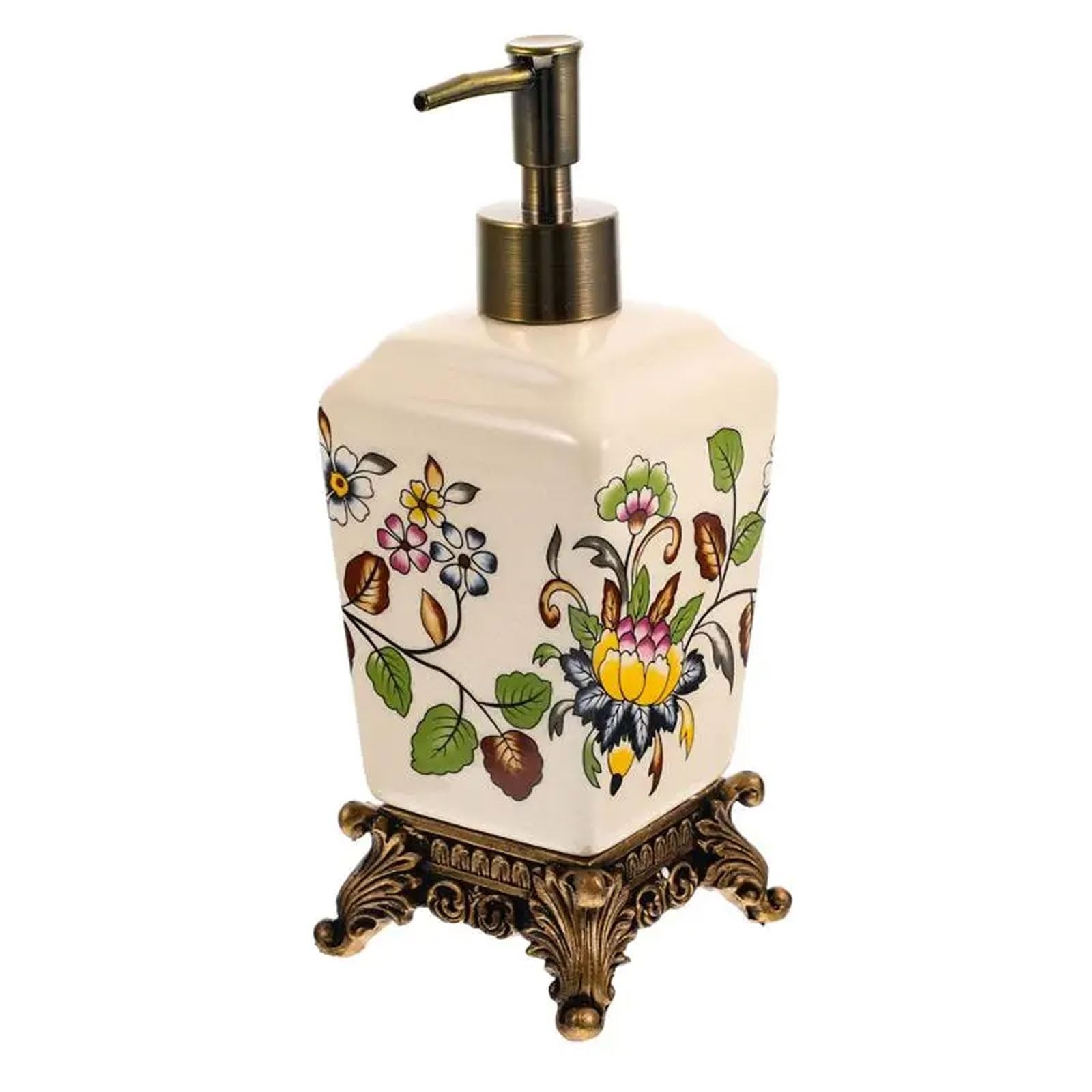 Vintage Flower Printing Ceramic Soap Dispenser 340ml/11.4oz, Lightweight and Smooth, Countertop(Style B)