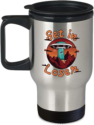 Funny Travel Mug Get In Loser Outer Space Cup - 14 oz Coffee, Tea Travel Cup Science Fiction Mug