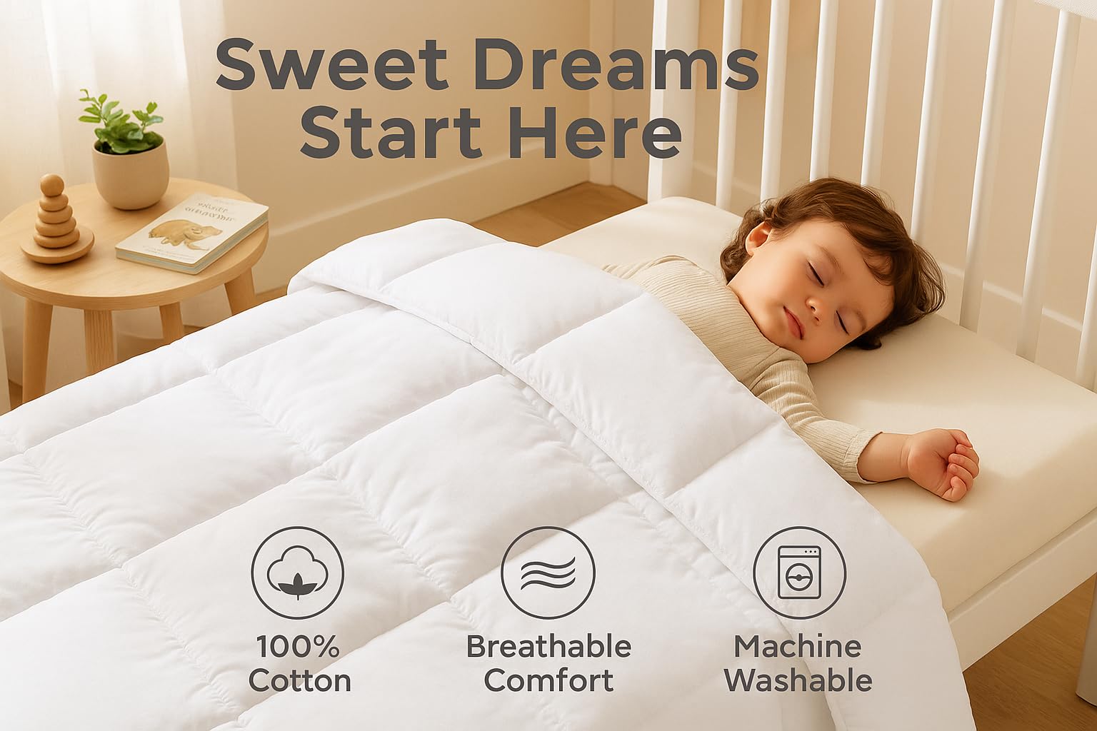 Circleshome - Edredón para cuna y cama, 100% algodón, hipoalergénico y transpirable (37 x 52), color blanco