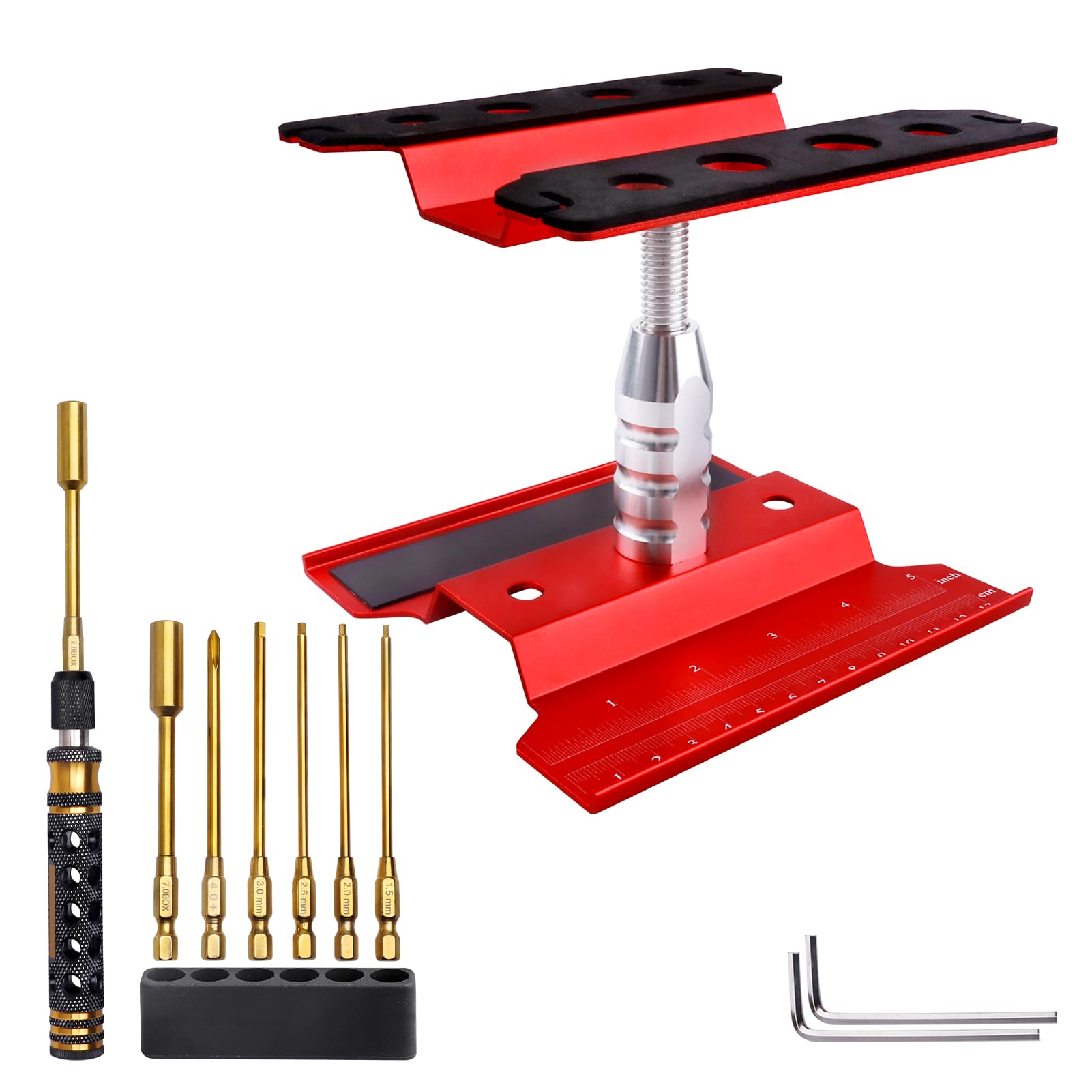 GoHobby RC Hex Driver Set & RC Car Repair Work Stand Repair Tool Set 360 Degree Rotation for 1/8 1/10 1/12 1/16 1/18 RC Crawler Truck Buggy Rally (Red)
