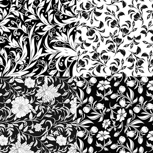Image of 8 inchx 8 inch 50pcs Cotton Fabric Squares for Sewing Quilting Supplies-B&W Floral | Good quality fat quarters fabric bundles 100% cotton beautiful patterns fabric squares perfect for quilting projects