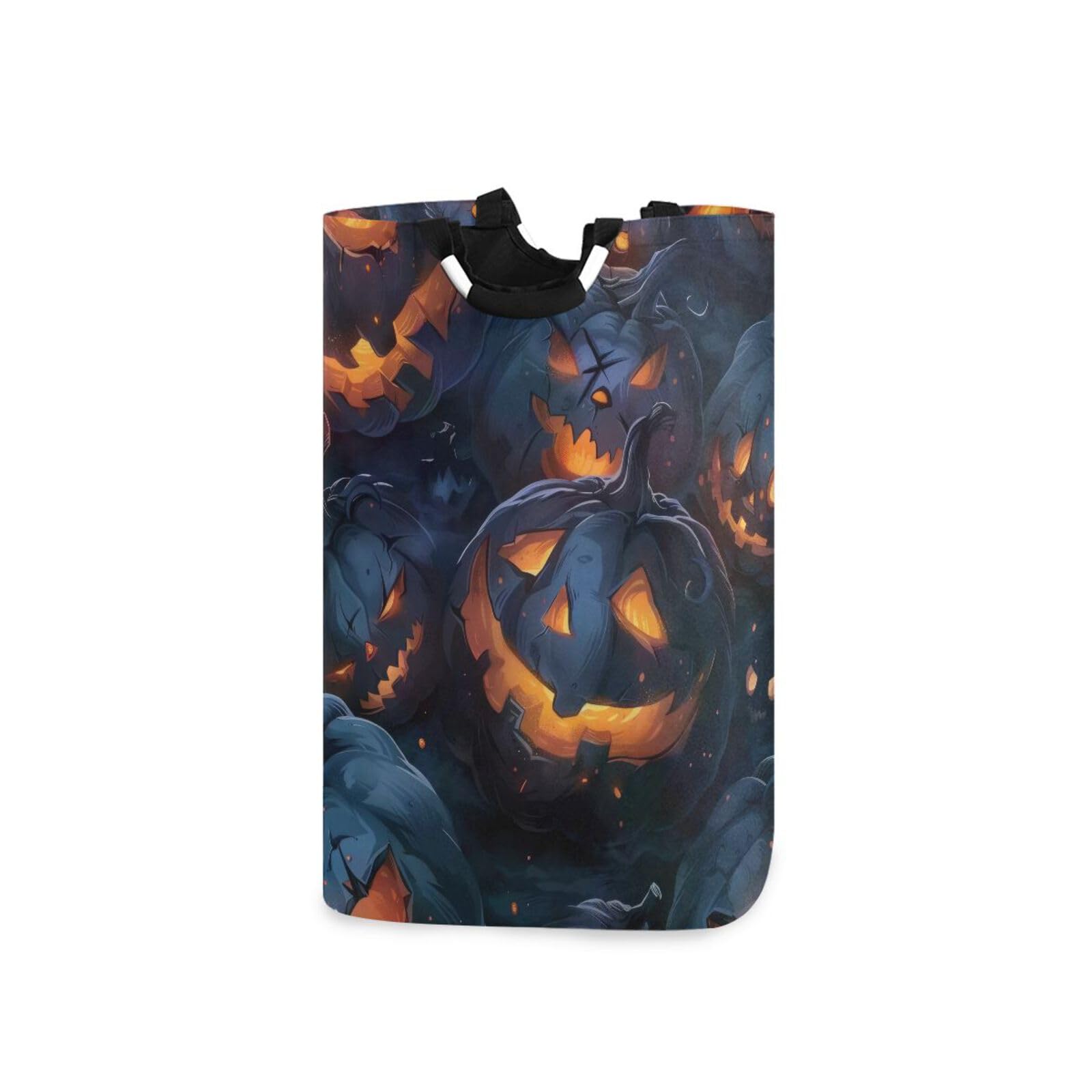 Jihqo Laundry Hamper Basket Halloween Glowing Pumpkins Collapsible Nursery Storage Bin Waterproof Clothing Baskets for Home Bedroom Bathroom Washing Room