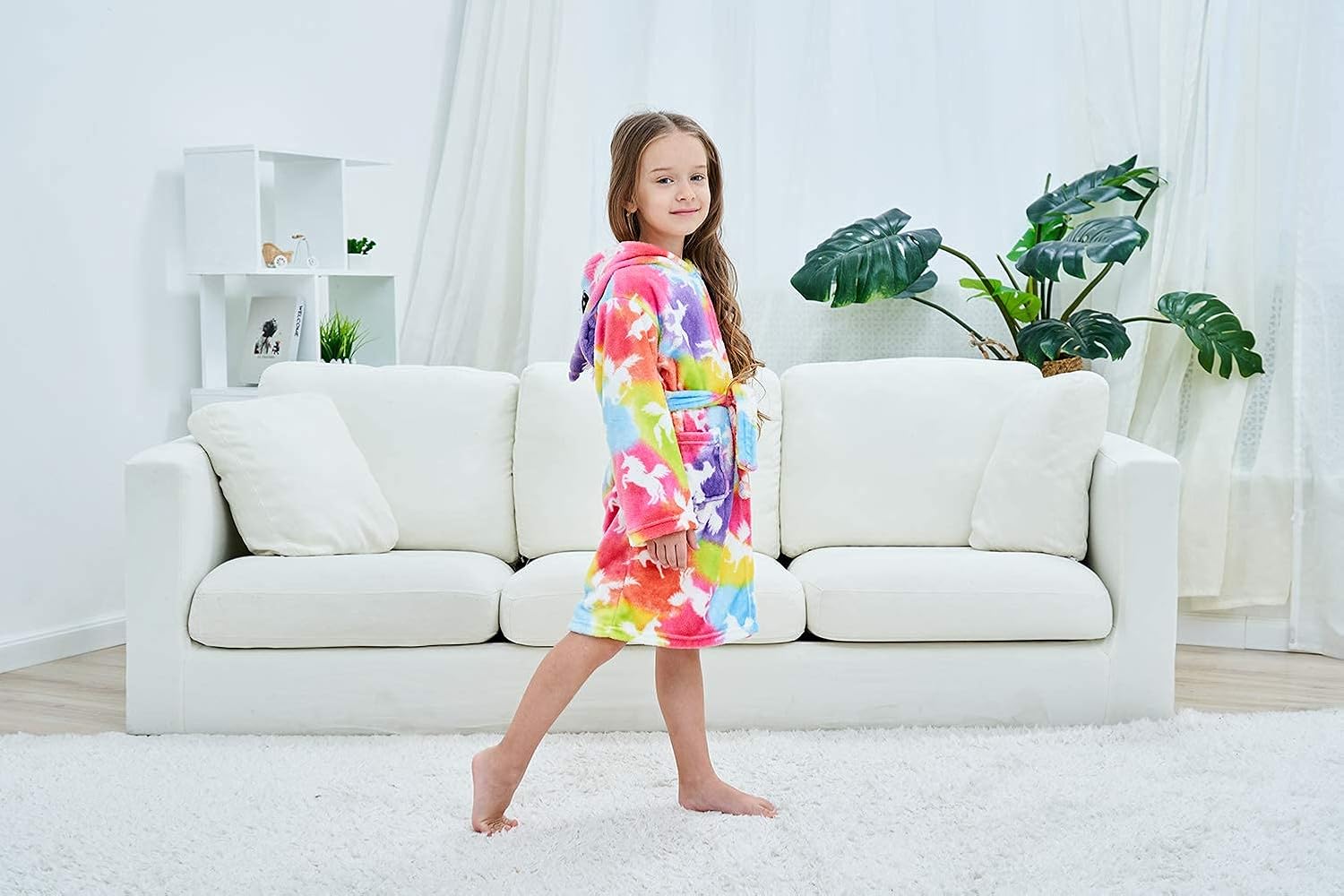 Unisex Children's Flannel Unicorn Bathrobes Hoodie Unicorns Gifts for Girls