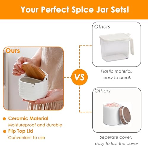 Miniatura 6 de Contenedor de azúcar, azucarero de cerámica con tapa y cuchara, bodega de sal, tarro de azúcar, caja de sal, recipiente de sal con tapa para el