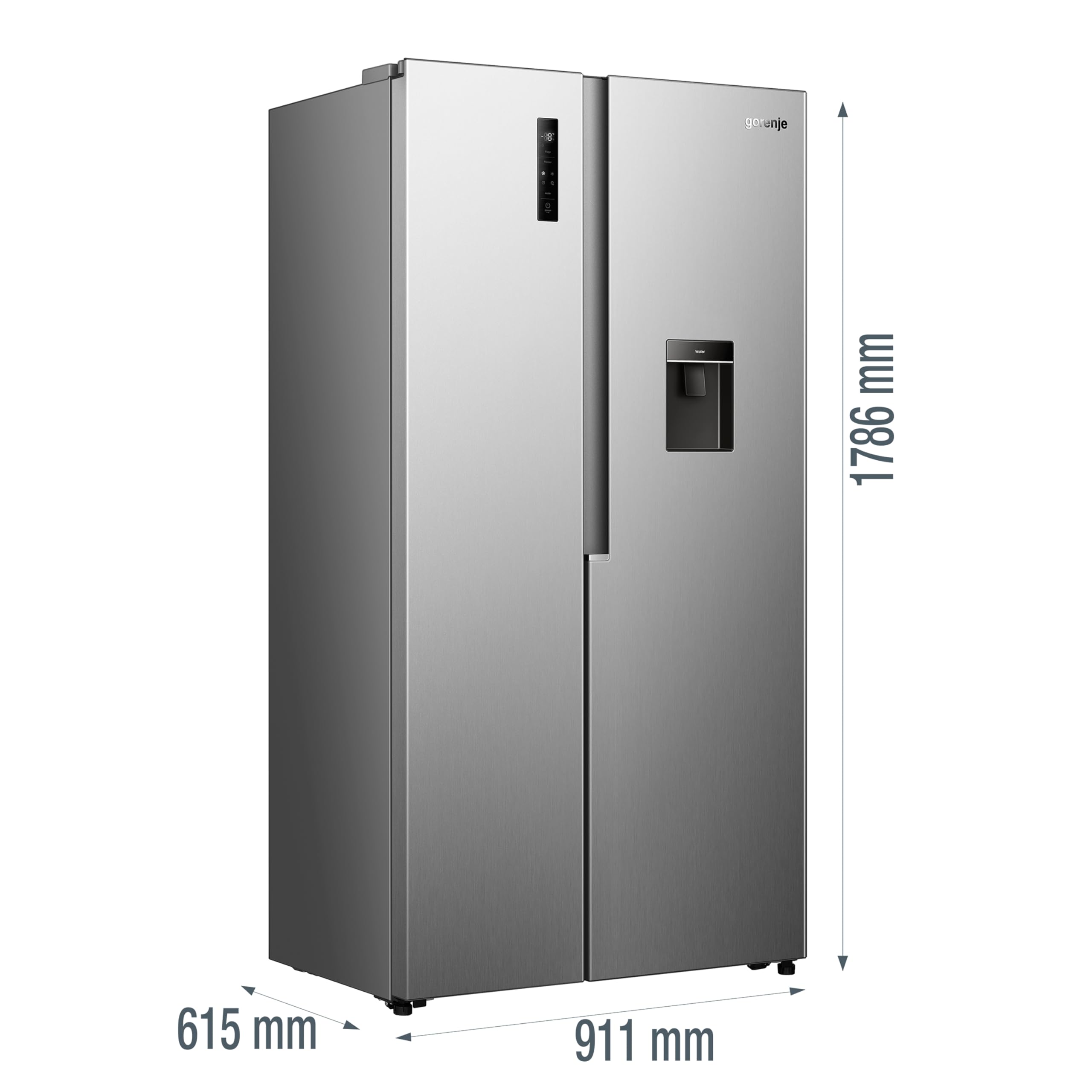 Gorenje NRS917E41XWD Kühl-Gefrierkombination/Freistehend/ 541L/ 39dB/ EEK: E/NoFrost Plus/Wasserspender/Multiflow 360°/ CrispZone/Supercool/FastFreeze/(BxHxT): 91,1 × 178,6 × 61,5 cm/Grau