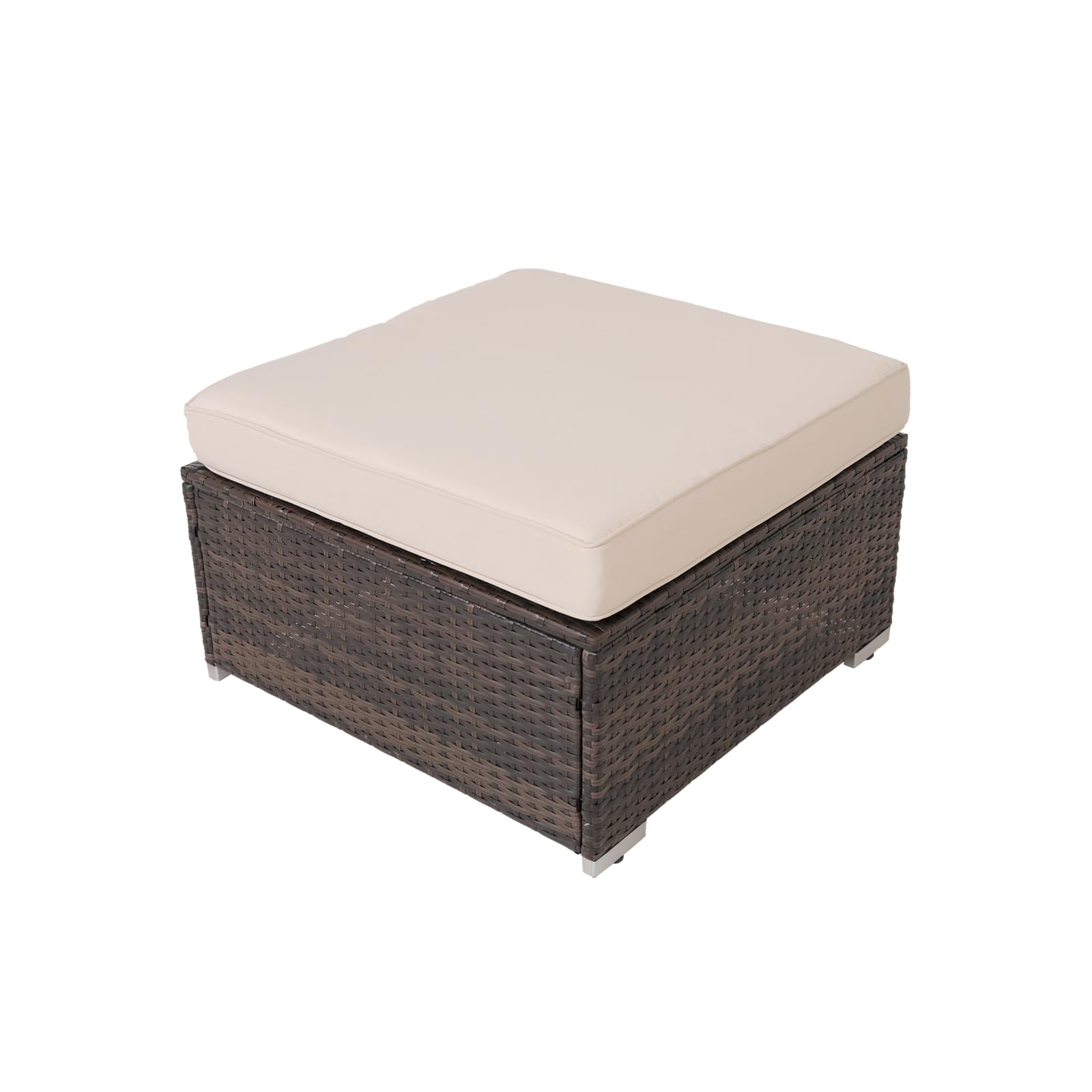 Pouf de patio en rotin toutes saisons avec coffre de rangement