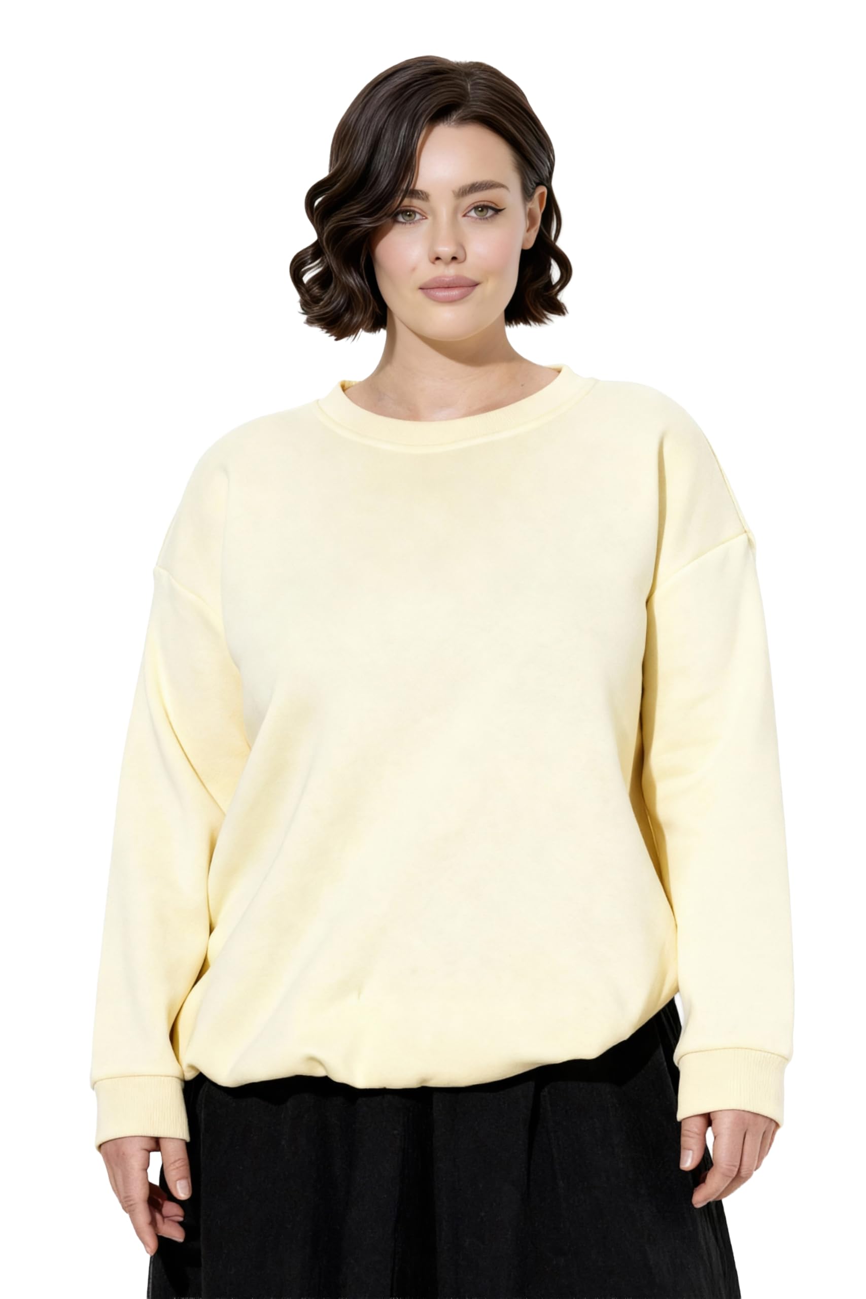 Ulla Popken Damen große Größen Übergrößen Plus Size Sweatshirt, kurz, Boxy, Rundhals, Langarm 848477