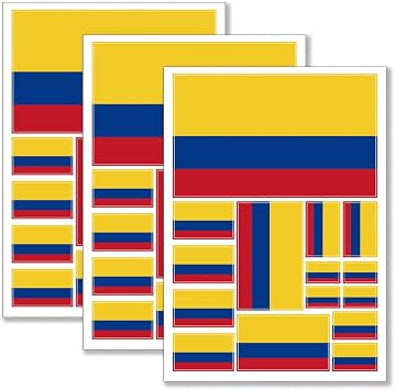 QQSD Colombia Flag Sticker Colombian Decal in Multiple Sizes, 3 Pack, 11.7 x 8.3 Inches