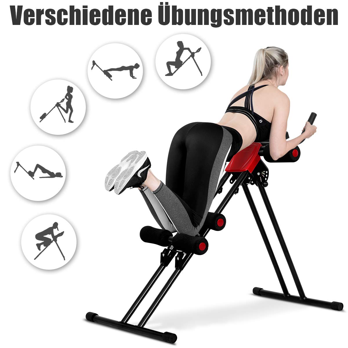 GOPLUS Buiktrainer, buikspiertrainer met 3-voudig verstelbare rugleuning, trainingsbank met gevoerde zitting, voor buikspiertraining en training van het hele lichaam voor thuis en in de sportschool
