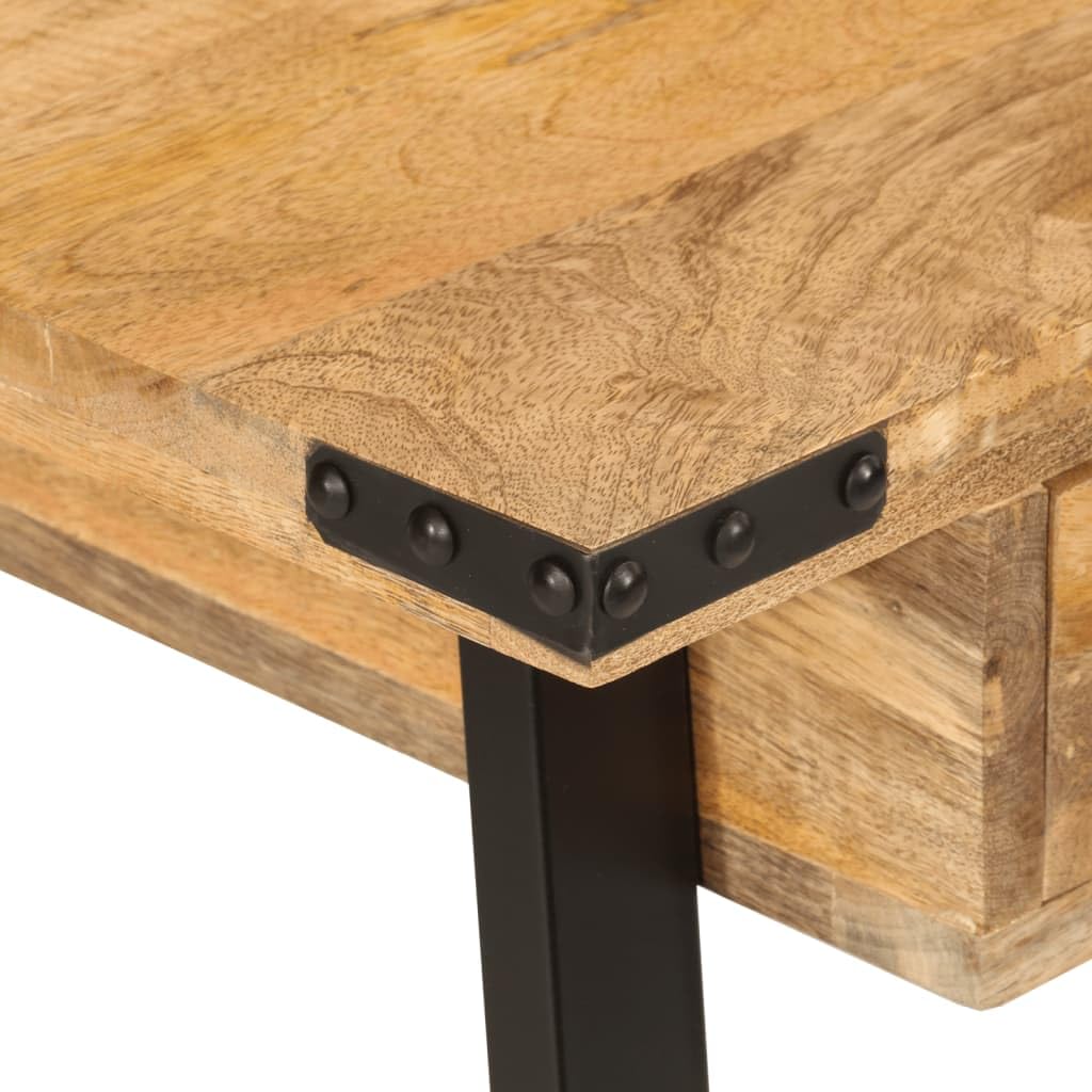 Schreibtisch aus massivem Mangoholz mit Eisenbeinen 105x55x70 cm, inklusive 2 Schubladen, Robustes Design, ideal für Home Office, ergonomisches Arbeiten, langlebiges Möbelstück