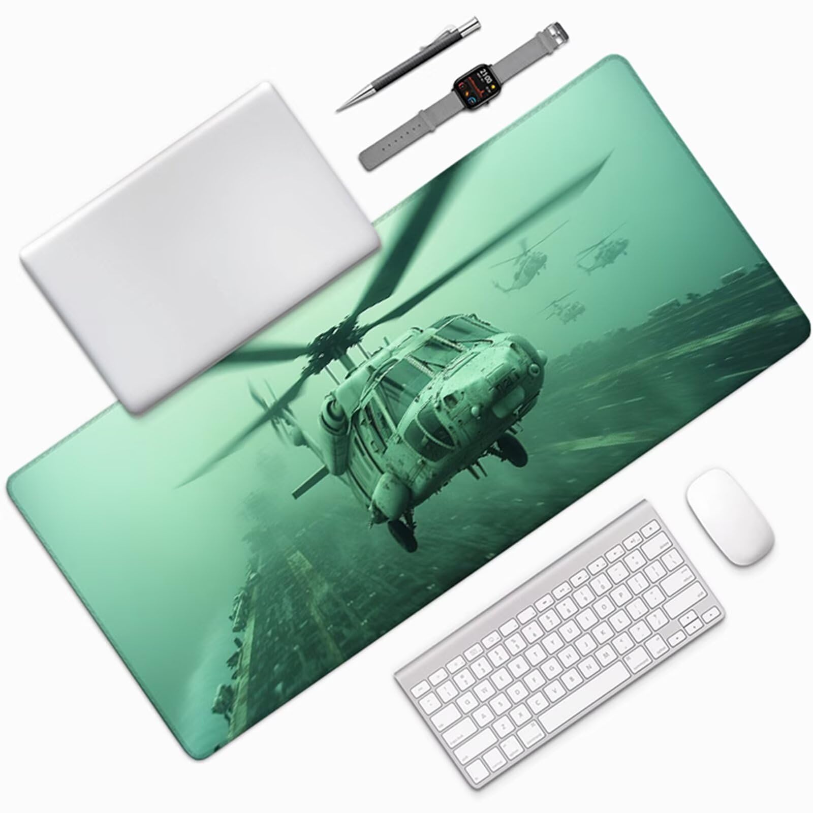 Tappetino Mouse Aereo, Tappetino Mouse XXL 1500x800x3mm, Mousepad Gaming Accessori Scrivania, Sottomano Scrivania con Base in Gomma Antiscivolo, Ufficio Accessori, per Ufficio, Gaming, Verde 5-2941