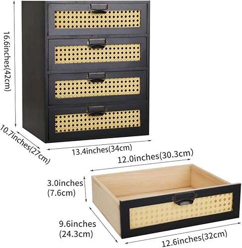 Miniatura 10 de GoooodGIFT Pequeña caja de almacenamiento de madera, cajones de ratán, cajones de madera, gabinete de boticario, cajones de boticario, gabinete