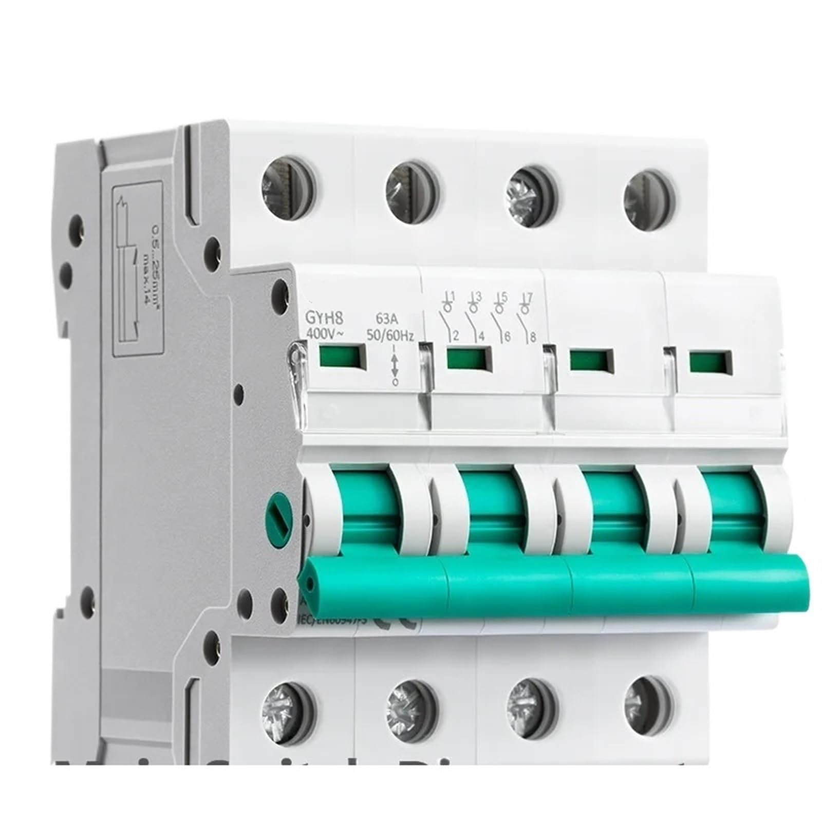 LHNBGTUIW GYH8 Din Rail 4 Pole Isolating Switch 400V Main 63A 100A 125A Isolator Breaker 1Pcs(100A)
