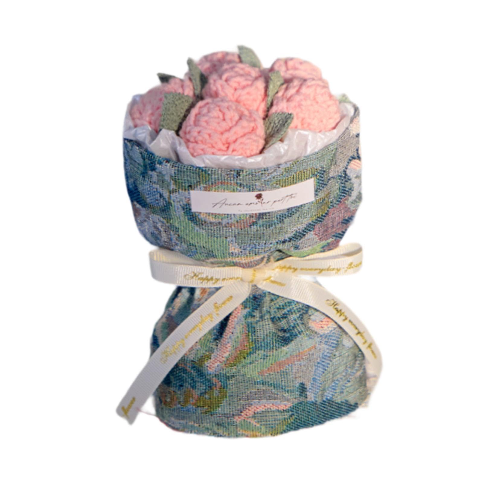 Crochet Flower Bouquet Valentines Day Decoration for Women Girlfriend Office Pink-image-48