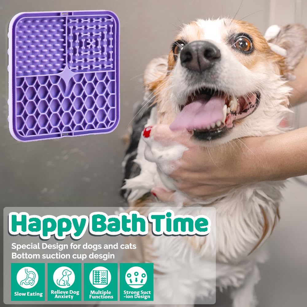 2 Pack Licky Mats for Dogs Cats 20CM Lick Slow Feed Lick Mats with Suction Cups for Anxiety Relief Bathing & Training with Spatula & Brush - Image 2