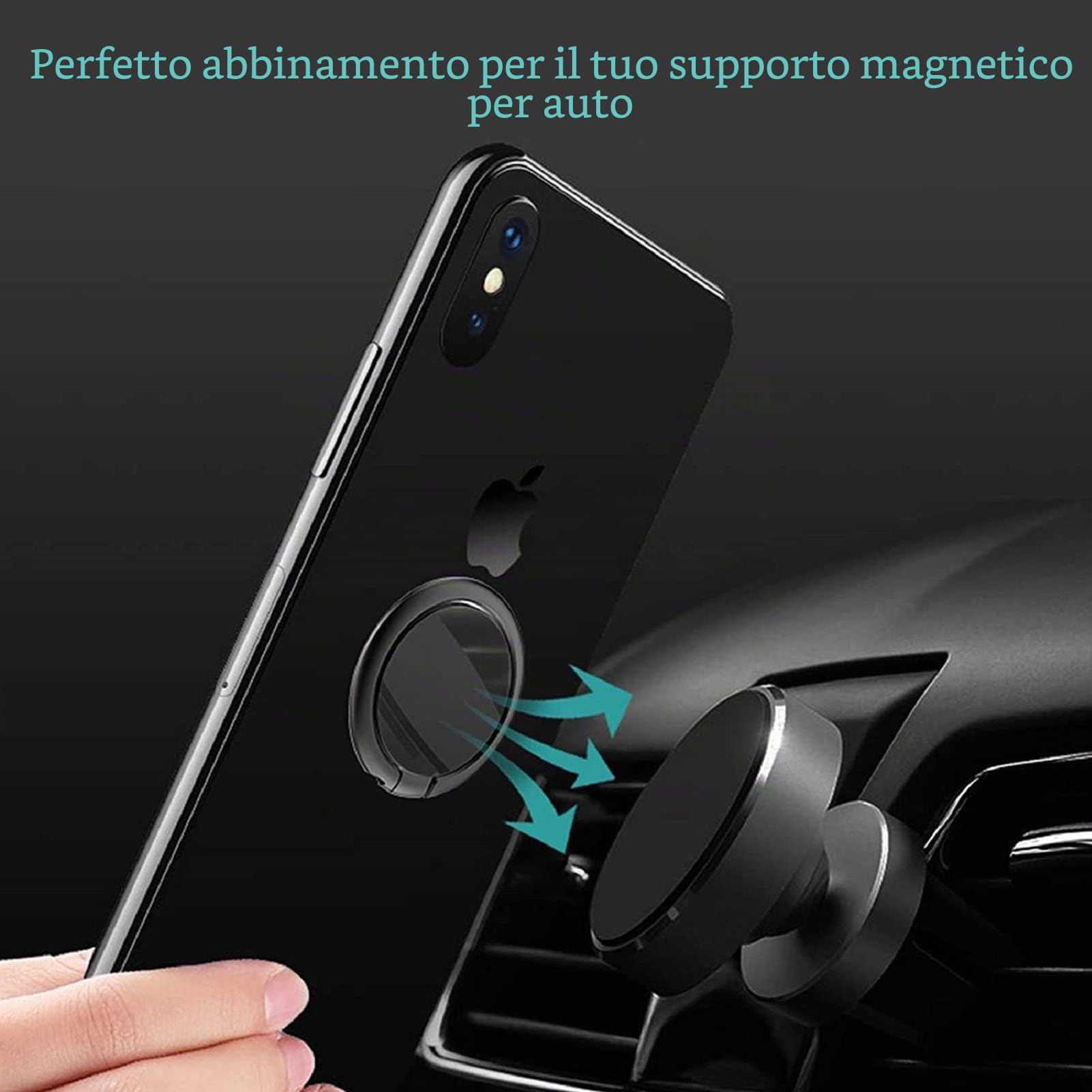 Anello Supporto Telefono, Universale Cellulare Anello Metallico Rotazione 360° Supporto per anulare Smartphone Ring Compatibile con iPhone, Samsung, HUAWEI, LG, e tutti gli smartphone (Nero)