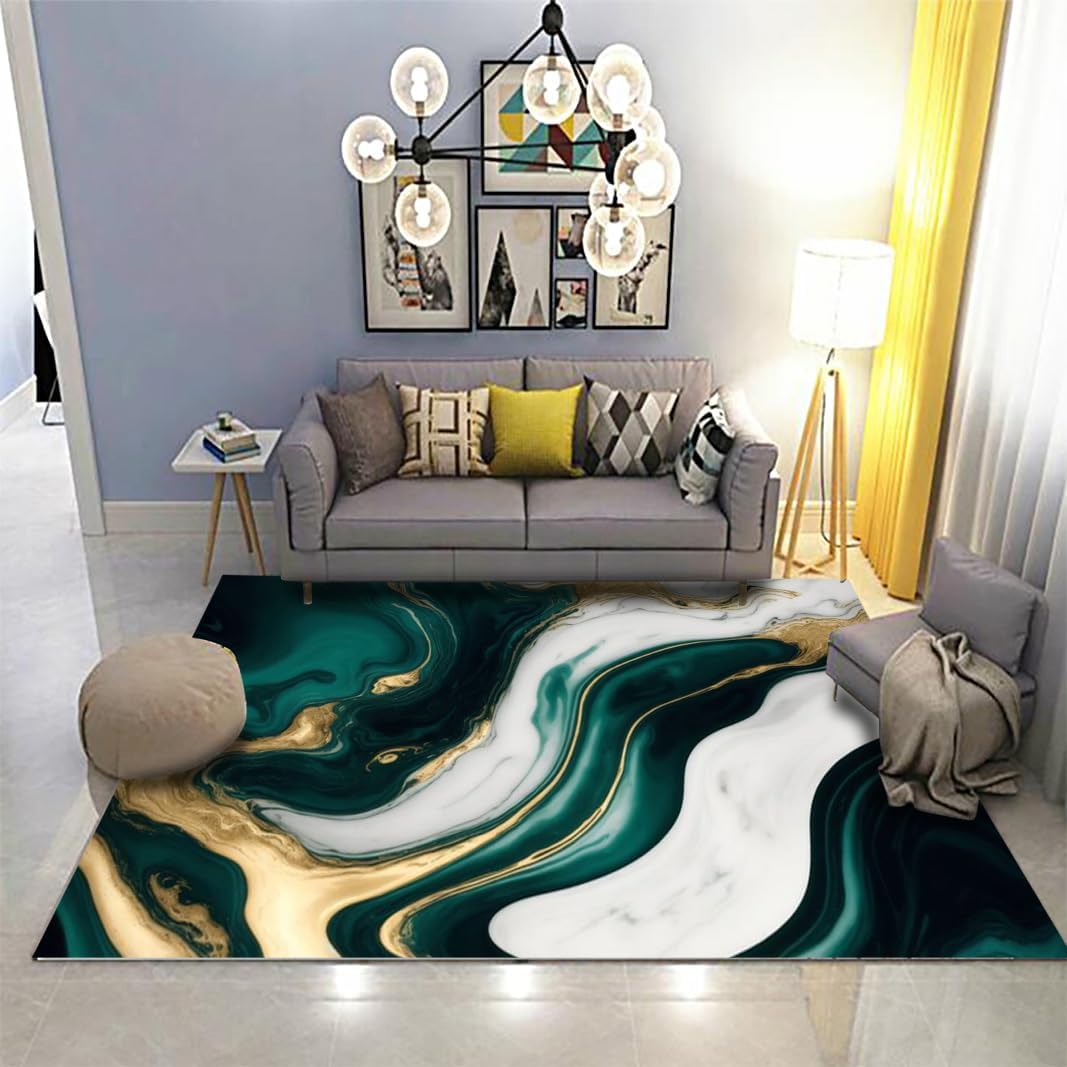 Luxury Gold Marble Area Rug, 5x7ft, Gold Gray Marble Art Home Decor Rug, with Non-Slip Backing Indoor Floor Rugs， Suitable for Living Room Bedroom Kitchen Bathroom Home Decor
