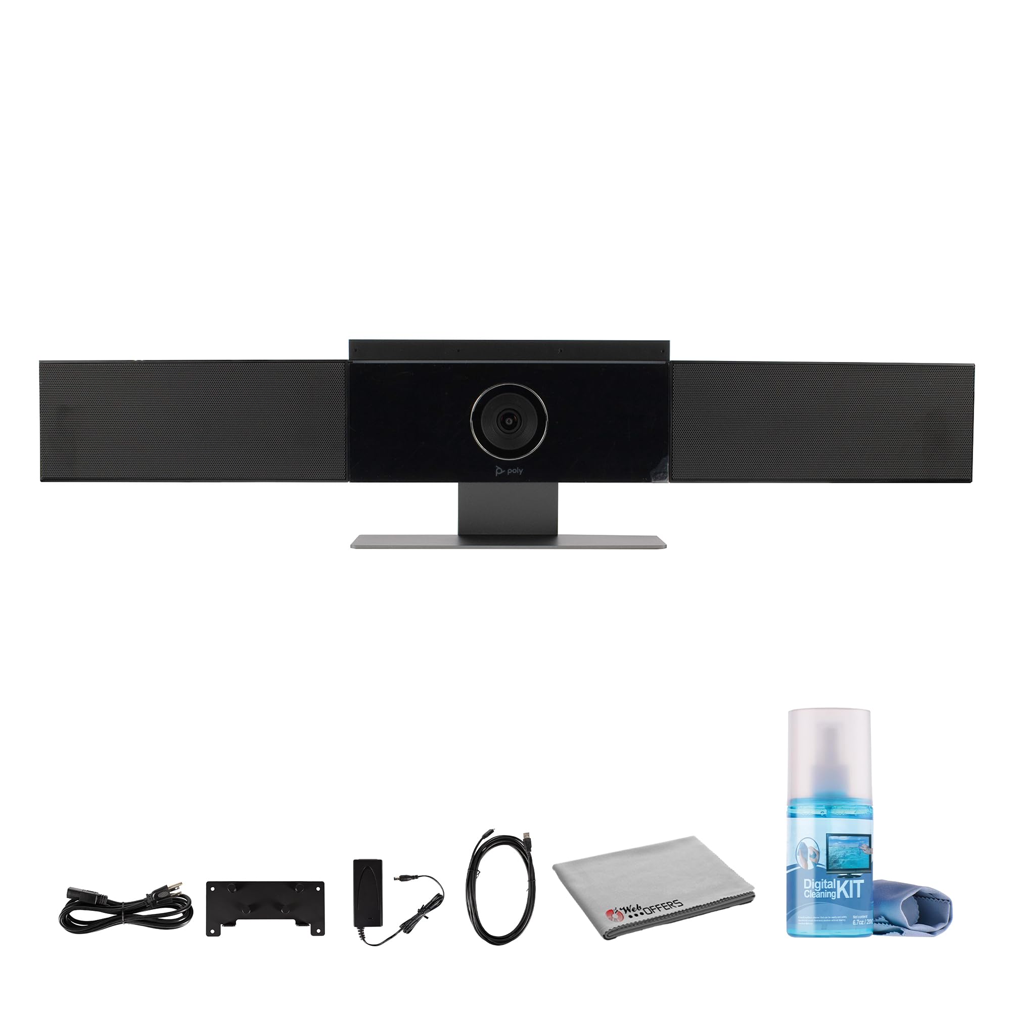 Poly Studio USB Video Bar | 4K All-in-One Camera, Microphone &amp; Speaker System for Conference Rooms | Auto Framing &amp; Tracking, NoiseBlockAI, Zoom &amp; Teams Certified + Screen Cleaning Kit + Fiber Cloth