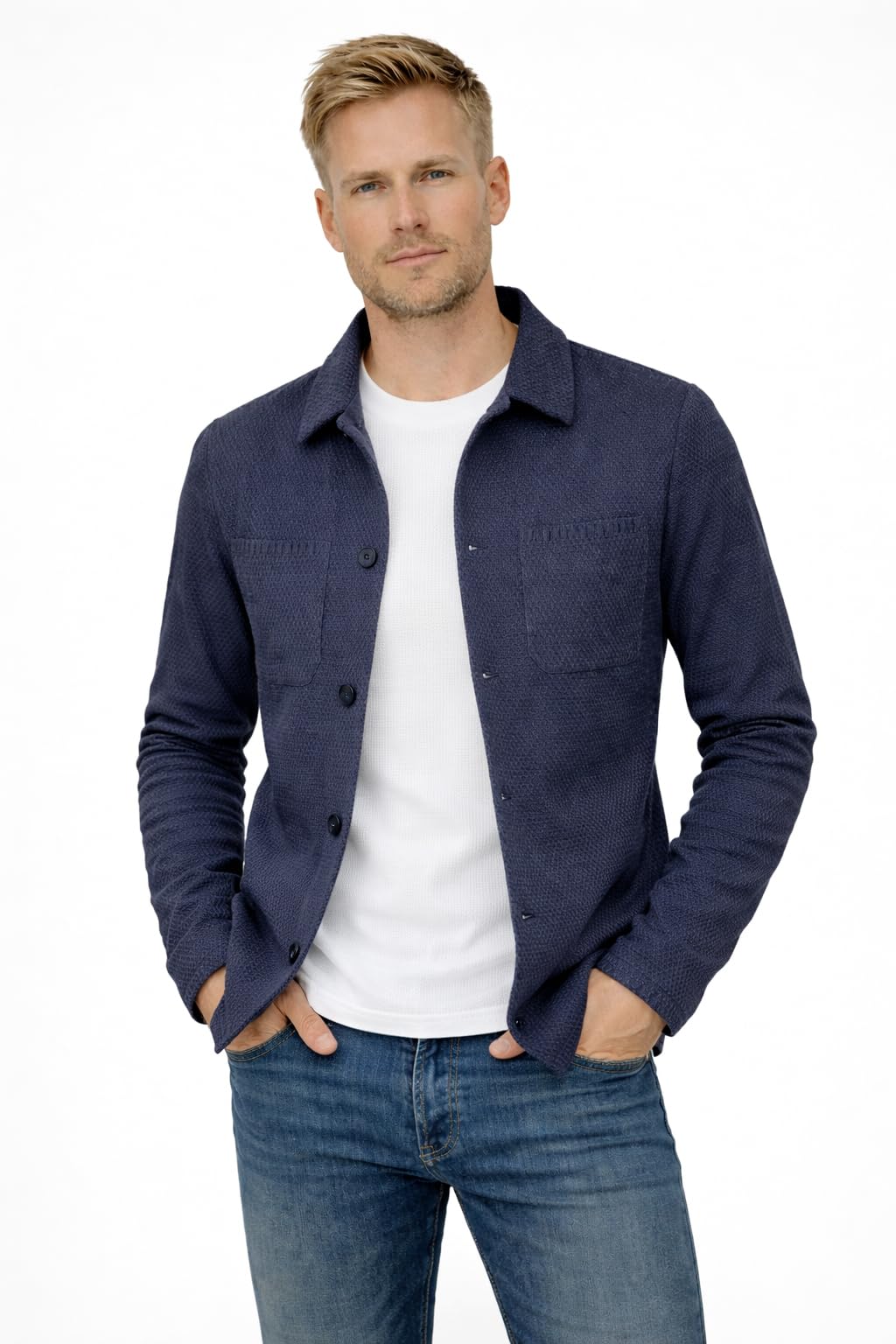 Giacca a Camicia in Cotone, Blazer Jacket da Uomo - Punto Cucitura Chicco di Riso - Artigianale, Made in Italy - Casual, Classica Sportiva