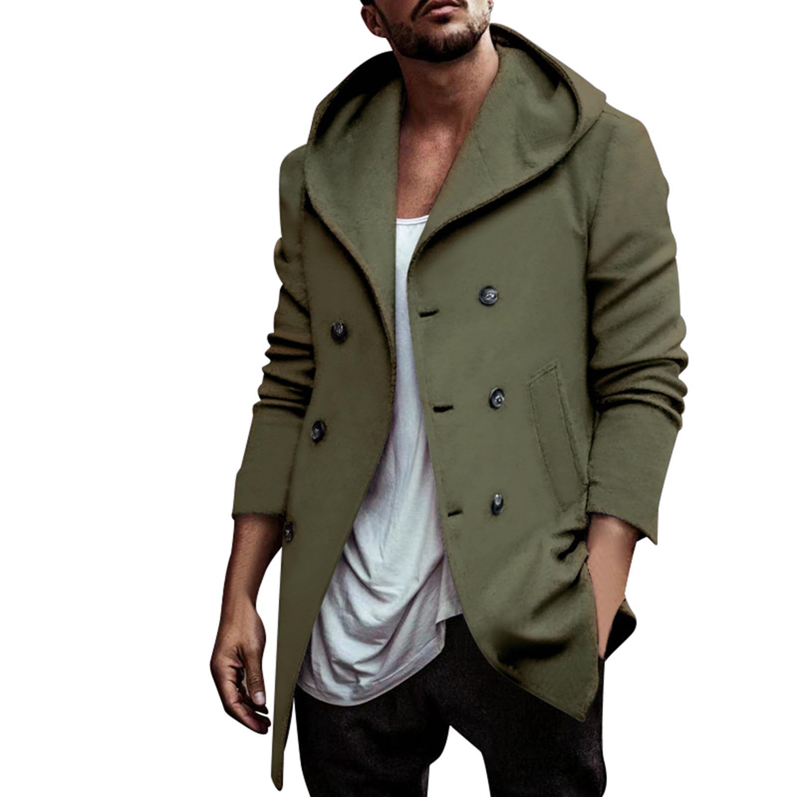 Generico Trench Coat Uomo, Cappotto Uomo Invernale Caldo Classico Elegante Trench Vintage Autunno Taglie Forti Soprabito Parka Business Cappotto Di Lana Doppiopetto Per Le Avventure Di Tutti I Giorni