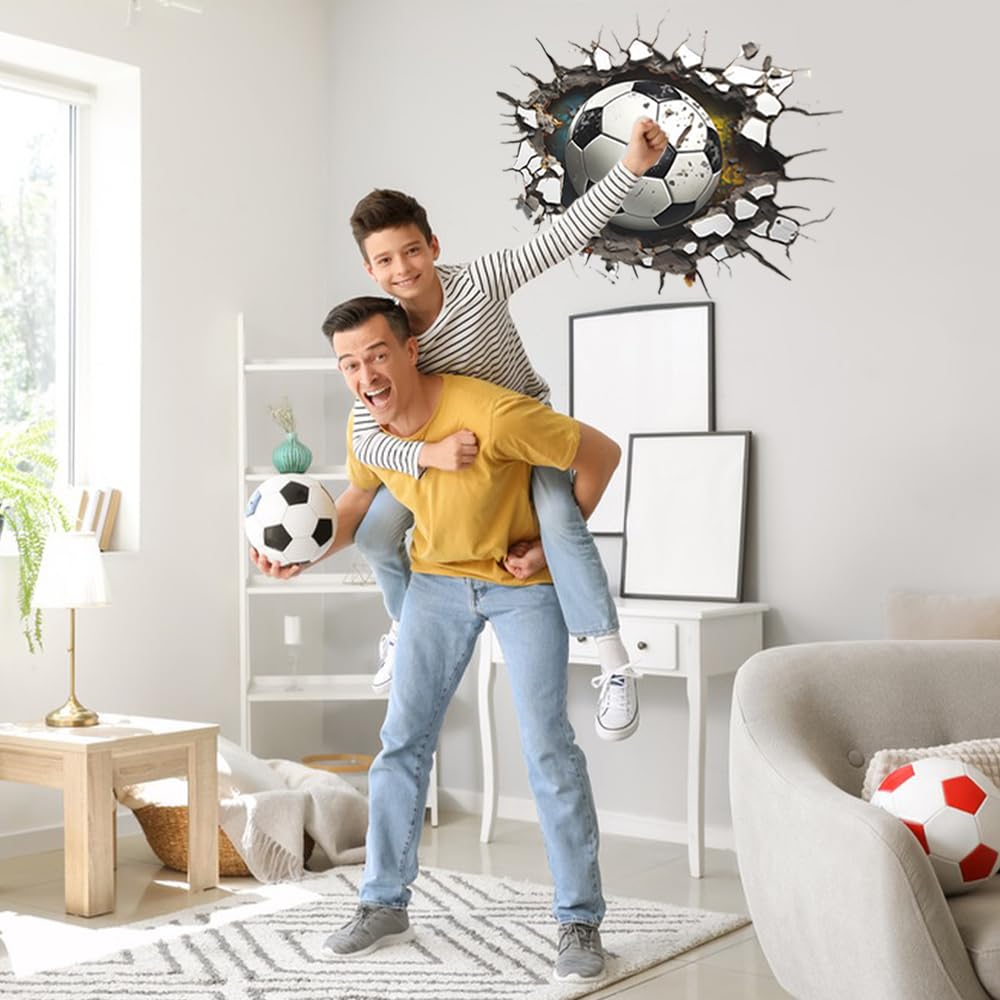 Pegatinas de Pared Fútbol, 3D Vinilos de Pared Decorativos, Pegatinas de fútbol en 3D para Habitación de Adolescentes y Niños Vinilos Adhesivo Pared Futbol Poster Futbol Decoración de Pared