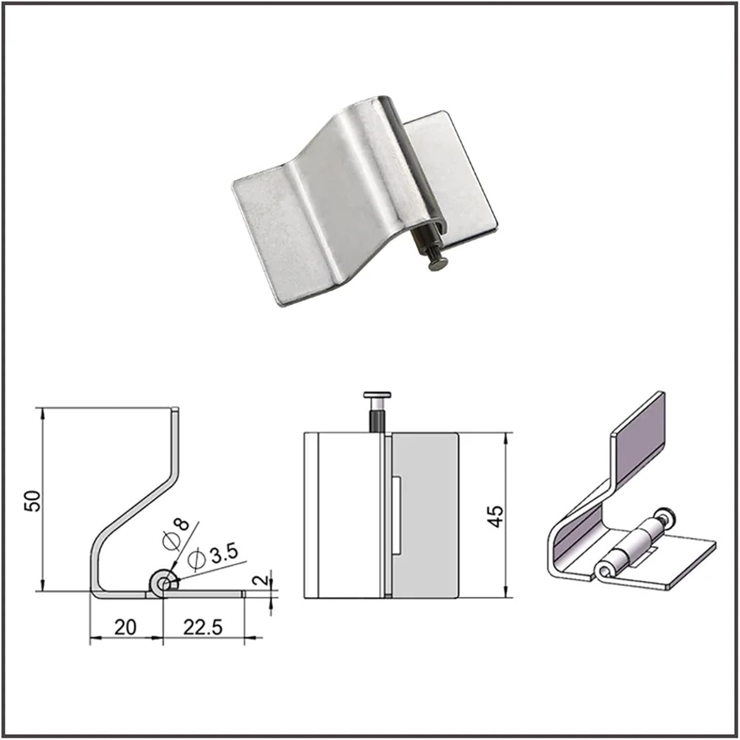 1pc 304 Stainless Steel Bending Convex Holeless Hinge Industrial Cabinet Door Hinge Large and Small Mechanical Hinge(HT059A-1)