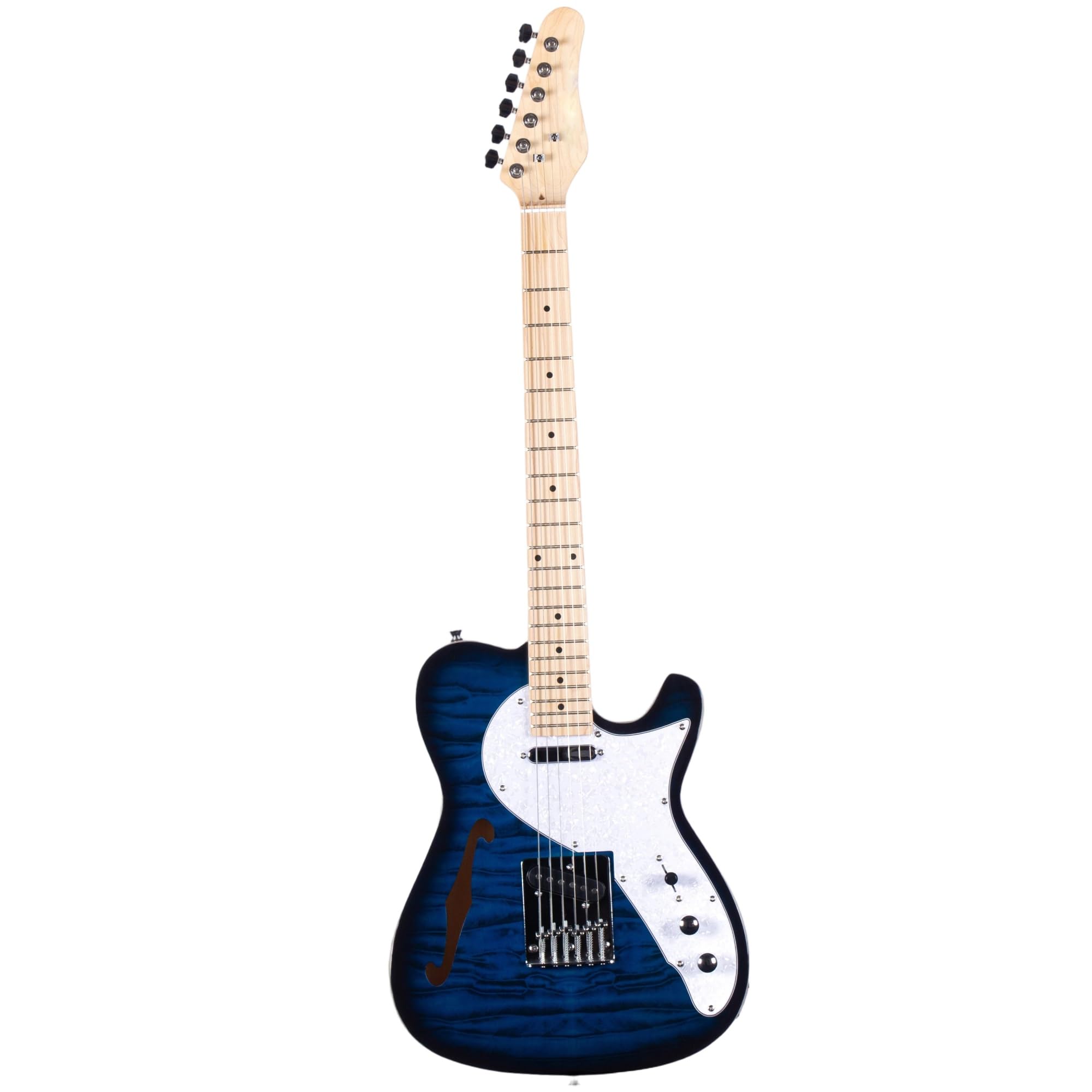 Chitarra elettrica TL F Hole Jazz con meccaniche cromate, Pickup humbucker in Tiglio, Blu,Blue