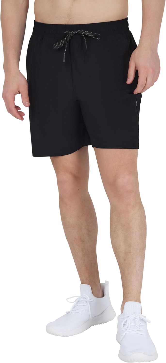 90 Degree By Reflex Mens Lightweight Quick Dry Workout Short 7" Side Zipper Pocket Shorts with Drawstring - Image 3