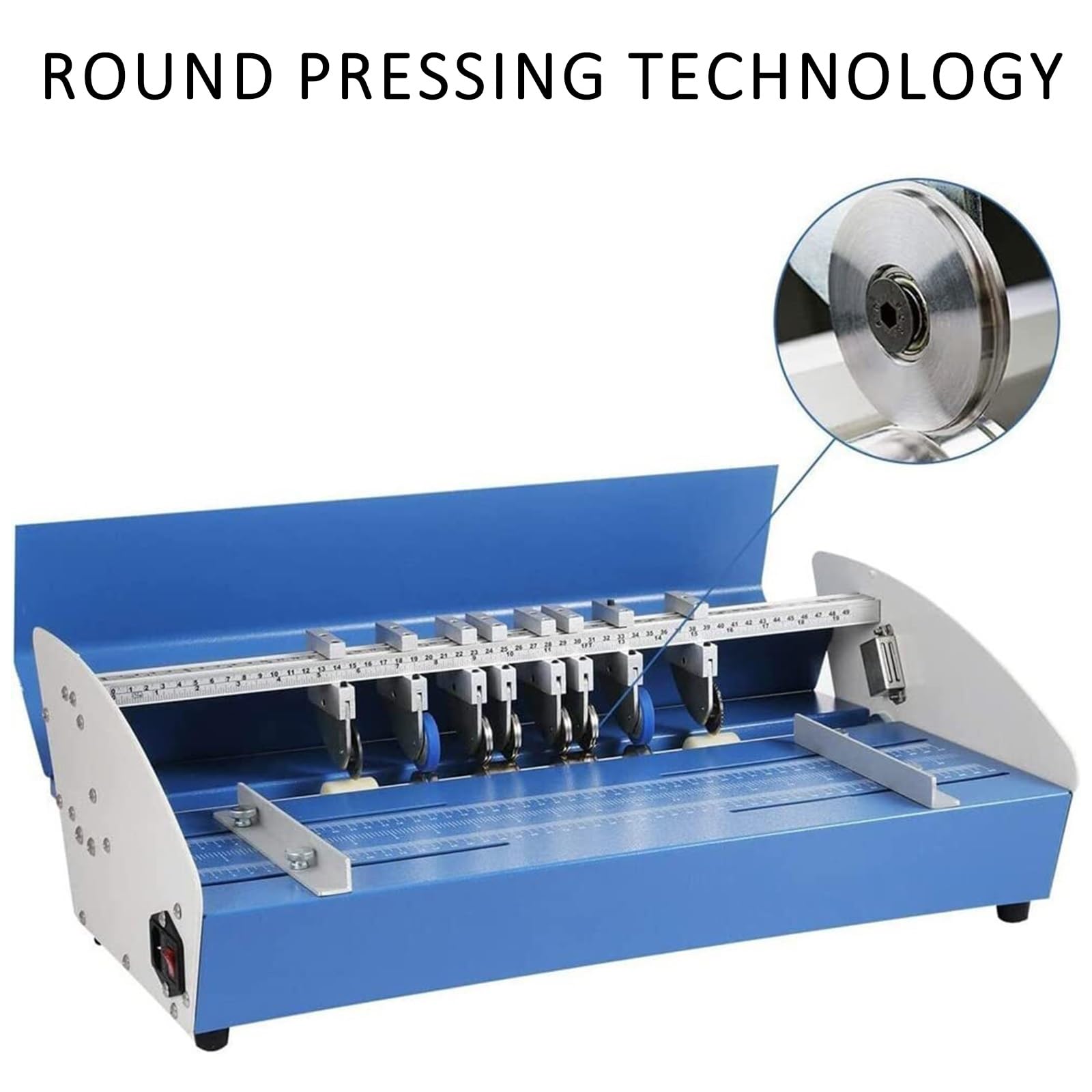 Machine à plier électrique 3 en 1, plieuse multifonction de 520 mm avec échelle de précision, retour automatique par ressort et profondeur de pliage réglable pour documents, cartes et photos.