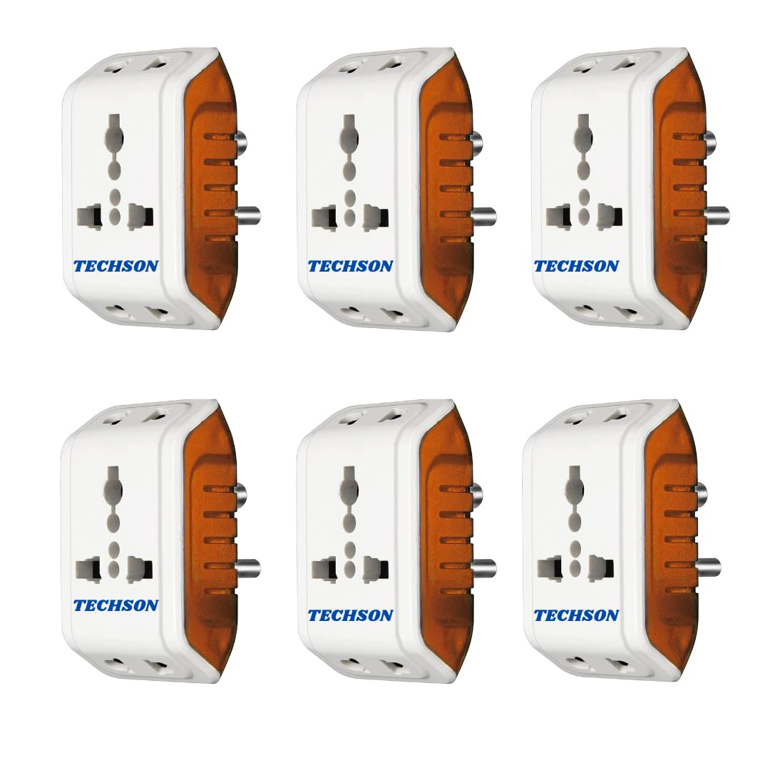 techson TECHSON: 6A 3 Pin Multi Plug Socket Travel Adapter with Universal Socket, 3 Pin Multi Plug Extension Socket -Pack of-6 (White & Red)-picture-22