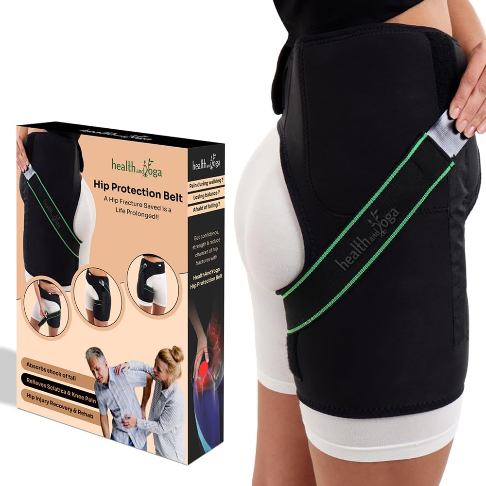 HEALTHANDYOGA® Extra Padded Hip Protection Belt-Pioneering Design Binder Support Brace to Reduce Falls, Hip Fracture, Injury-Rehab Aid for Post-Surgery Recovery-Free Size, Unisex (Right)-image-49