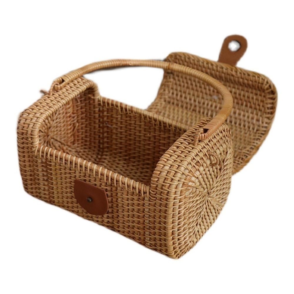 Cesti HHF, Confezione da 1, Nuovi, Manuale, in Rattan Intrecciato, in Paglia Intrecciata, a Tracolla Singola, Portatile, Piccola Borsa Giapponese, Borsa da Spiaggia, Cont,19x11x12cm