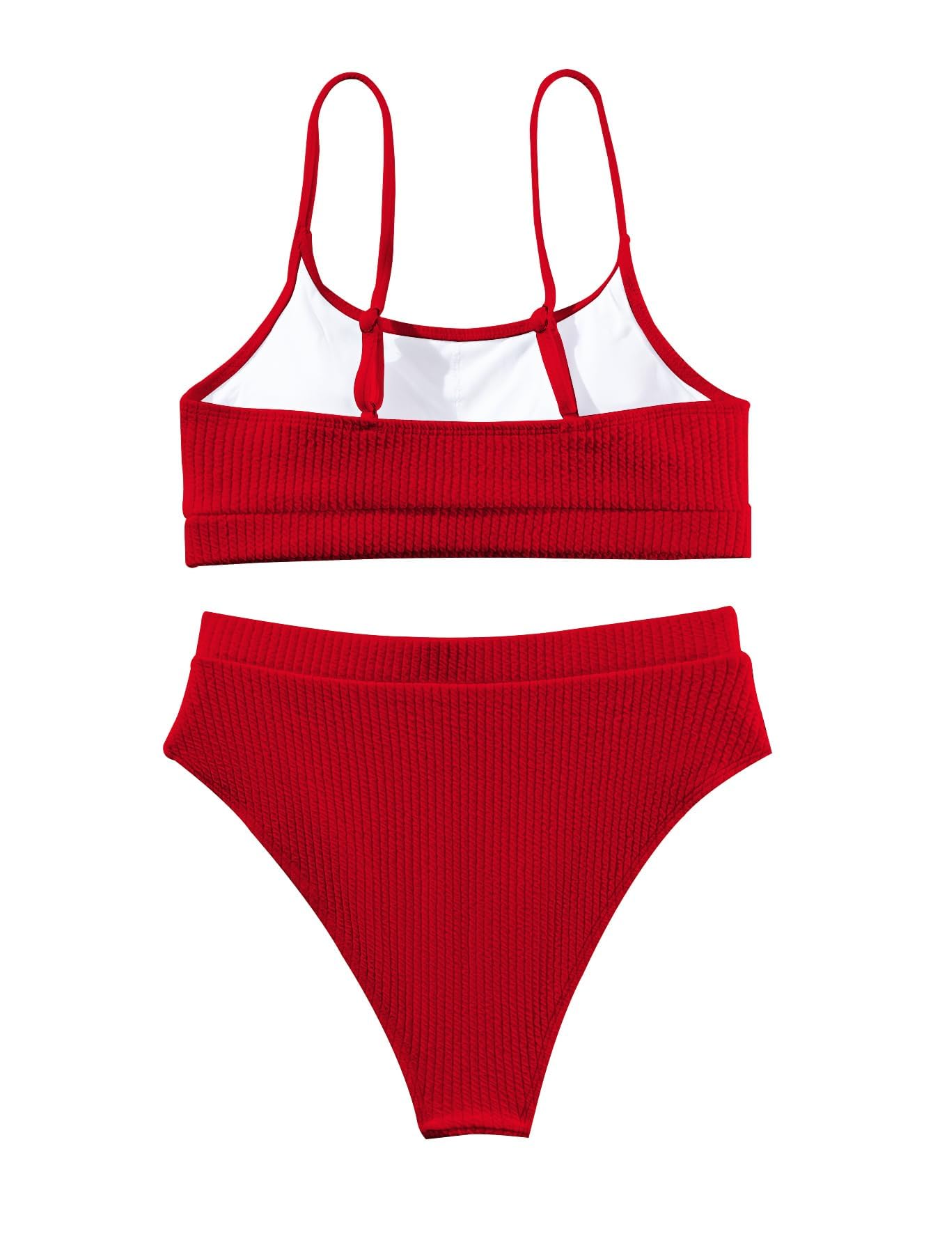 Lilosy Maillot de bain brésilien 2 pièces avec haut court taille haute et contrôle du ventre, Rouge, Taille M