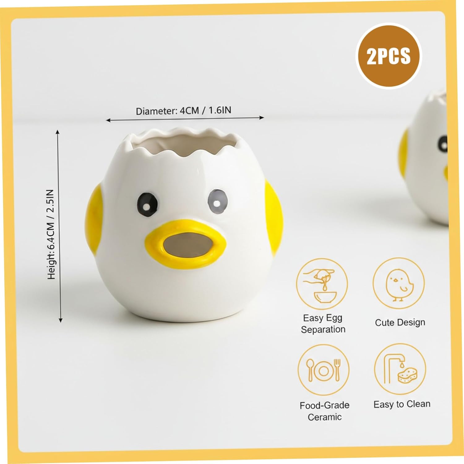 2-Pack Egg Separator, Cute Chick Egg Yolk Separator, Kitchen Gadget & Baking Tool for Easy Filtering (Yellow).