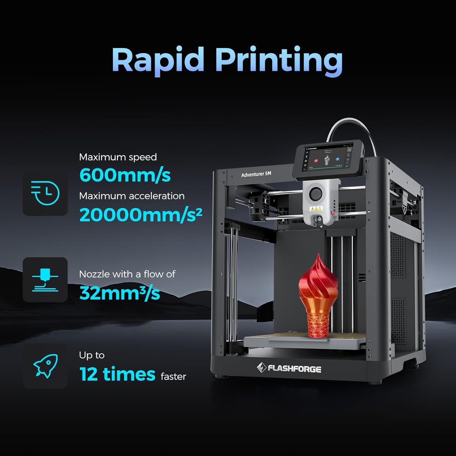 Flashforge AD5M Imprimante 3D, 600mm/s CoreXY, Nivellement Auto, FDM