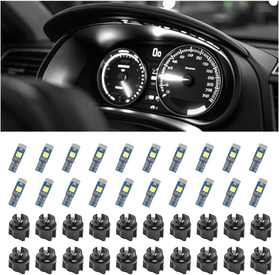 20PCS Car Instrument Cluster Bulbs with Twist Lock Socket,Super Bright LED Dash Lights T5 LED Car Interior Light Bulbs,Universal 12V Cars LEDs Cluster Lights Cars Accessories White