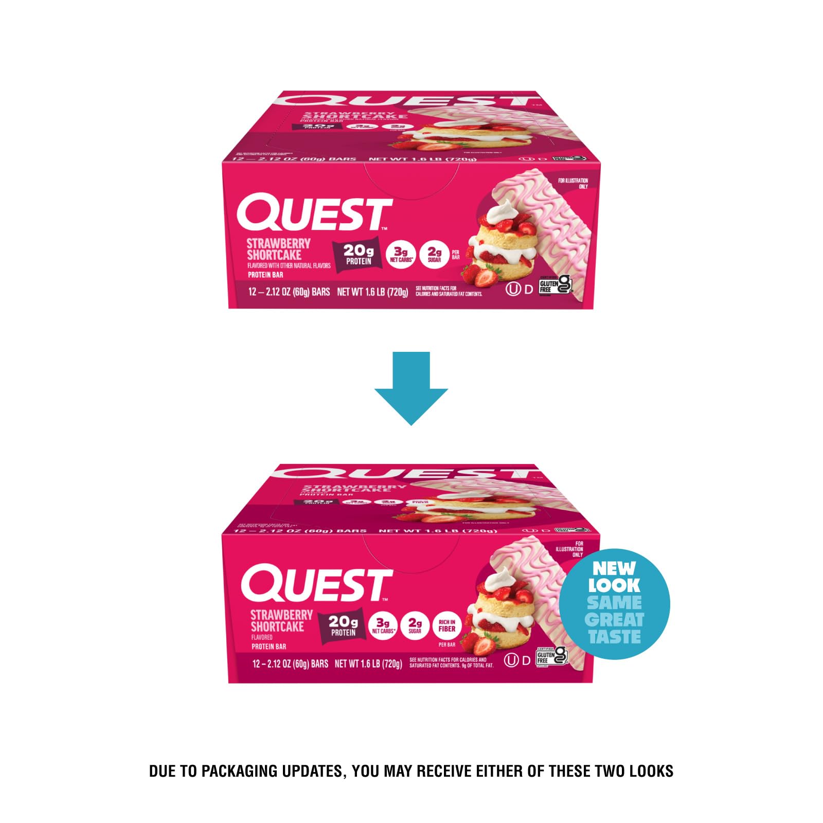 Quest Nutrition Protein Bars, 20g Protein, 2g Sugar, 3g Net Carbs, 10g Fiber, Gluten Free, 12 Count (12 Count, Strawberry Shortcake)